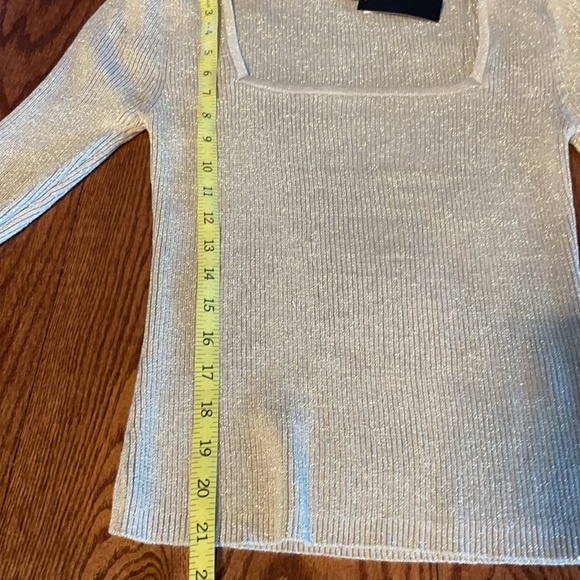 NWT juniors square neck metallic shimmer champagne beige sweater 1/2 sleeve L - Picture 6 of 11